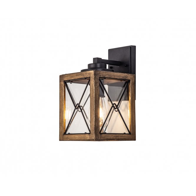 ANGLAR Small Wall Lamp, 1 x E27, Wood Effect & Black/Clear Glass