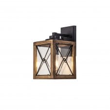 ANGLAR Small Wall Lamp, 1 x E27, Wood Effect & Black/Clear Glass