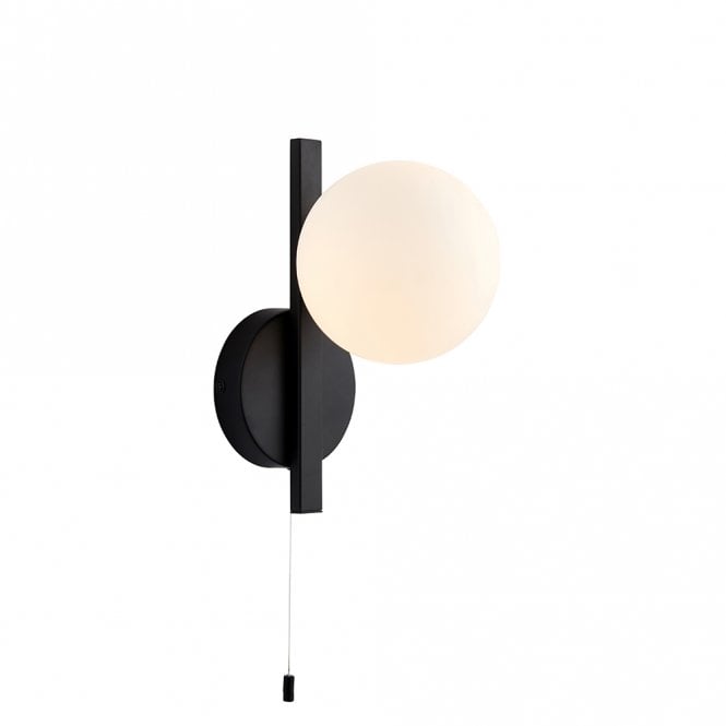 ANGLES 1 Light in Black with Opal Glass Wall Light, Switched