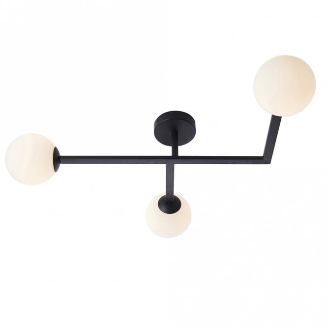 ANGLES 3 Light Black Opal Glass Flush Ceiling Light