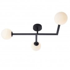 ANGLES 3 Light Black Opal Glass Flush Ceiling Light