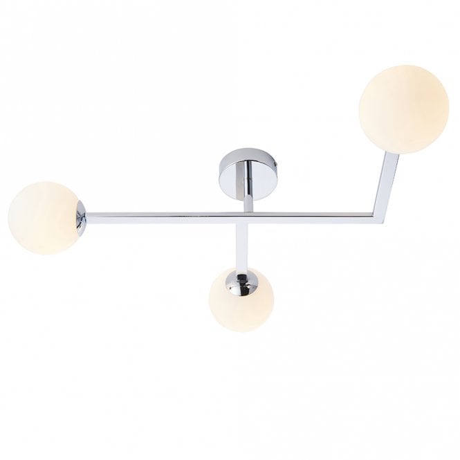 ANGLES 3 Light Chrome Opal Glass Flush Ceiling Light