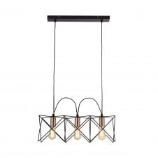 ANTHEA 3 Light Black Frame Ceiling Pendant With Copper Detail