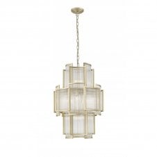 ANTIGUA Art Deco Ribbed Glass 11 Light Ceiling Pendant Matt Gold