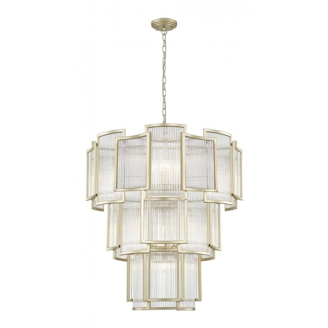 ANTIGUA Art Deco Ribbed Glass 13L Ceiling Pendant Matt Gold