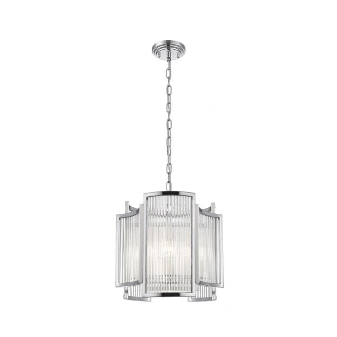 ANTIGUA Art Deco Ribbed Glass 3 Light Ceiling Pendant Chrome