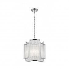 ANTIGUA Art Deco Ribbed Glass 3 Light Ceiling Pendant Chrome