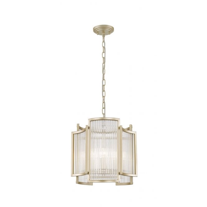 ANTIGUA Art Deco Ribbed Glass 3 Light Ceiling Pendant Matt Gold