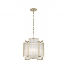 ANTIGUA Art Deco Ribbed Glass 3 Light Ceiling Pendant Matt Gold