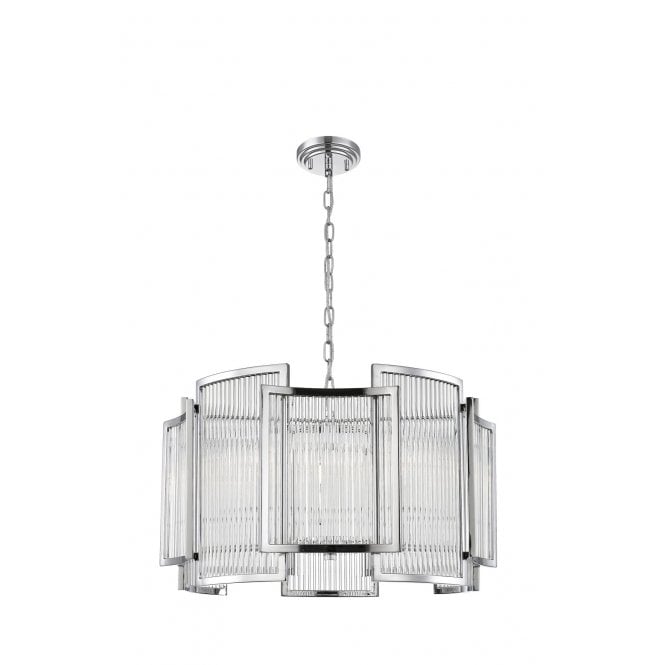 ANTIGUA Art Deco Ribbed Glass 5 Light Ceiling Pendant Chrome