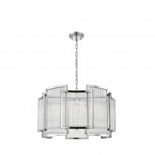 ANTIGUA Art Deco Ribbed Glass 5 Light Ceiling Pendant Chrome