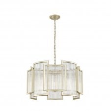 ANTIGUA Art Deco Ribbed Glass 5 Light Ceiling Pendant Matt Gold