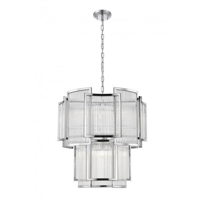 ANTIGUA Art Deco Ribbed Glass 8 Light Ceiling Pendant Chrome