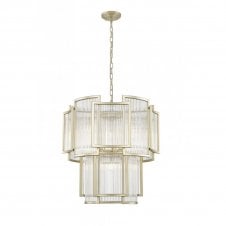 ANTIGUA Art Deco Ribbed Glass 8 Light Ceiling Pendant Matt Gold
