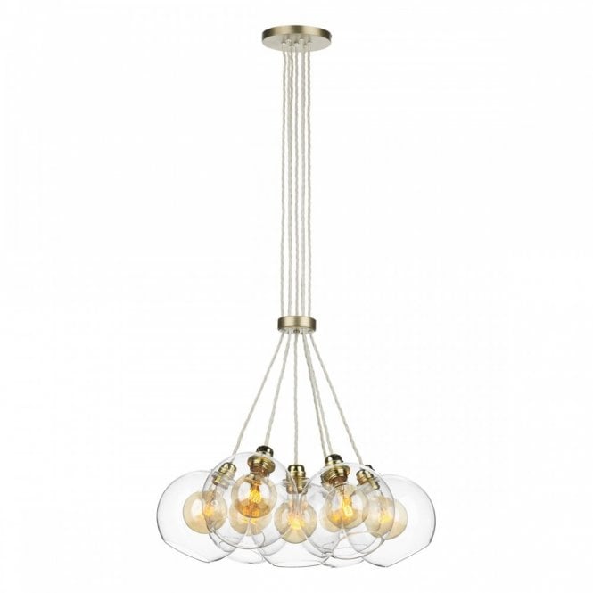 APOLLO 7 Light Pendant Butter Brass complete with Glass Globe Shades