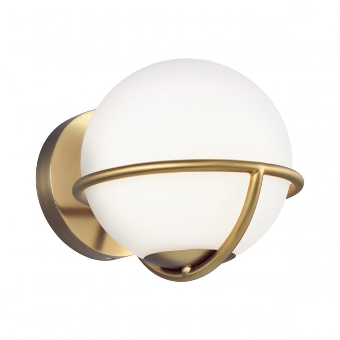 APOLLO wall light in burnished brass with opal globe shade