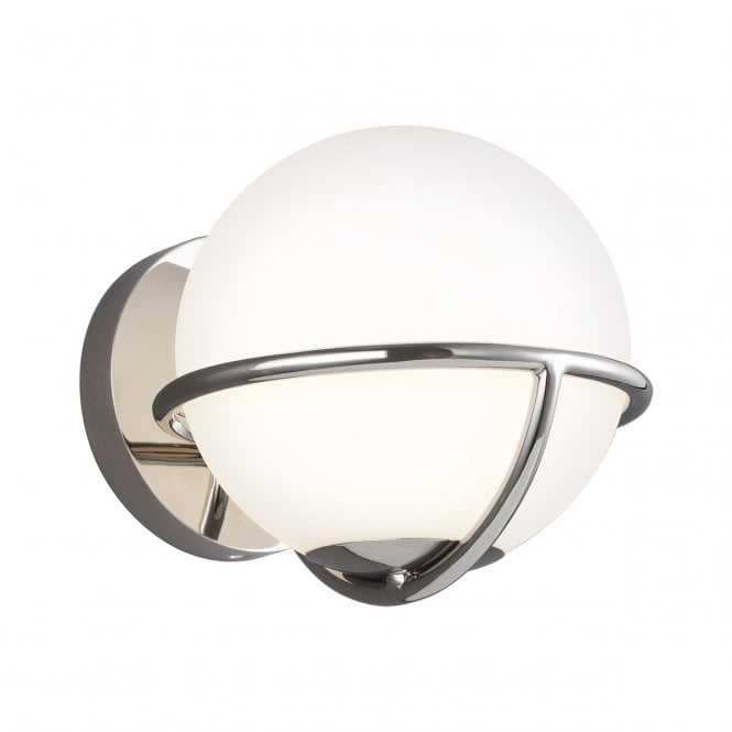 APOLLO wall light in polished nickel with opal globe shade