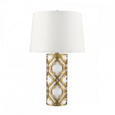 ARABELLA distressed gold filigree table lamp with white inner and shade