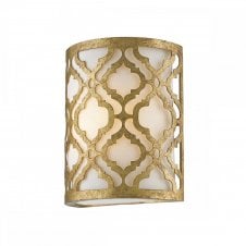 ARABELLA distressed gold wall light with cream inner shade