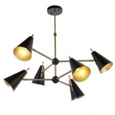 ARCHIE 6 Light Ceiling Pendant in Matt Black & Antique Brass Plate
