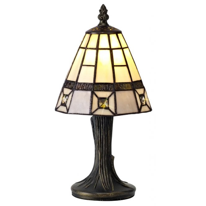 ARCHIE small white and grey glass Tiffany table lamp with crystal detail