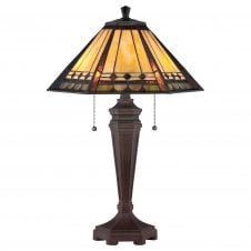 Tiffany table lamp with bronze base and art glass shade