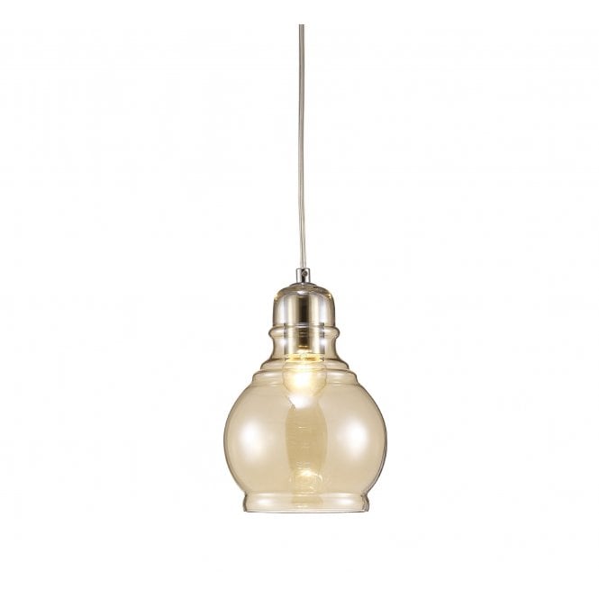 ARIEL Small Amber Glass Ceiling Pendant Light Chrome
