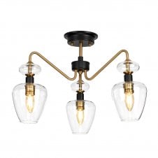3 Light Semi Flush Light Black Brass Glass Shades