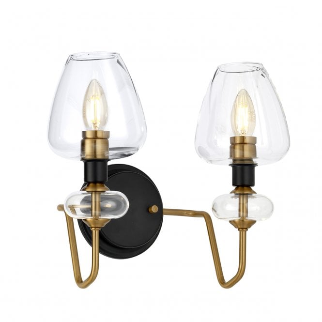 ARMAND Twin Wall Light in Charcoal Black and Aged Brass finish