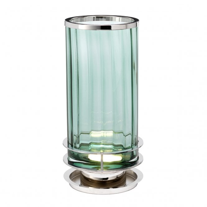 ARNO Table Lamp with Prismatic Green Glass with Polished Nickel Detailing