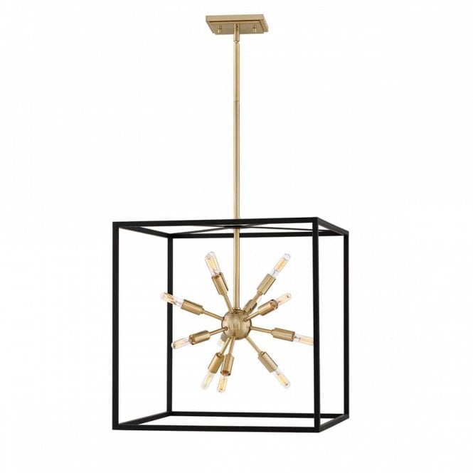 AROS 12 Light Pendant Black & Warm Brass Framed Sunburst