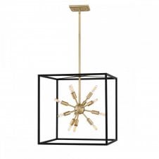 AROS 12 Light Pendant Black & Warm Brass Framed Sunburst