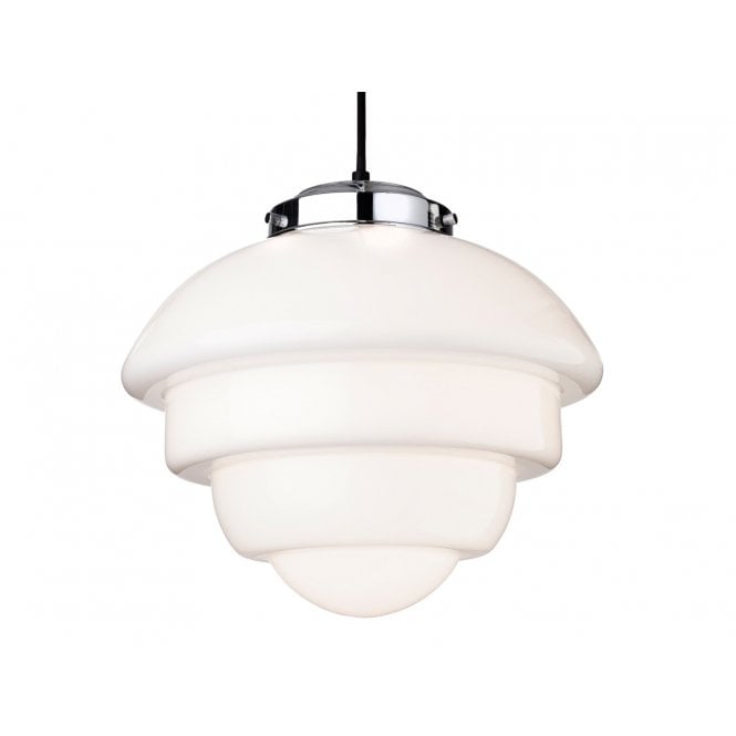 ART Deco Beehive Ceiling Pendant Chrome with Opal White Glass