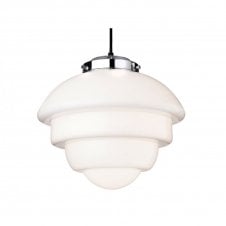 ART Deco Beehive Ceiling Pendant Chrome with Opal White Glass