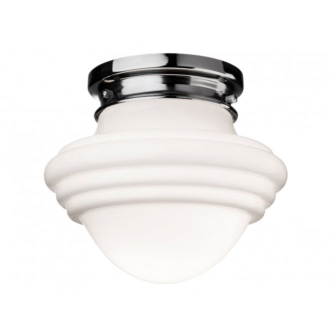 ART Deco Mushroom Flush Ceiling Fitting Chrome with Opal White Glass