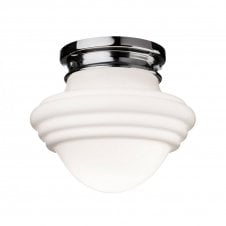 ART Deco Mushroom Flush Ceiling Fitting Chrome with Opal White Glass