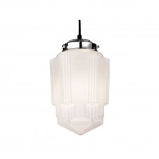 ART Deco Pantheon Ceiling Pendant Chrome with Opal White Glass