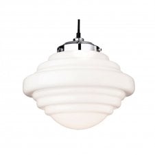 ART Deco Saturn Ceiling Pendant Chrome with Opal White Glass