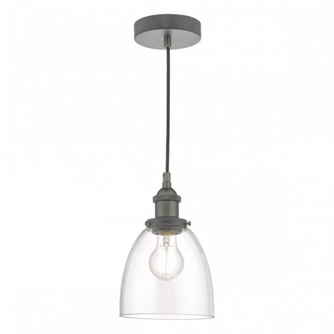 ARVIN antique chrome and clear glass single ceiling pendant
