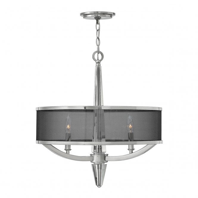 ASCHER 3 Light Pendant in Polished Nickel w/ Black Drum Meshed Shade