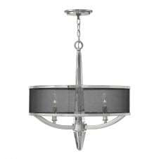 ASCHER 3 Light Pendant in Polished Nickel w/ Black Drum Meshed Shade