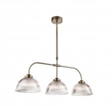 ASHFORD 3 Light Pendant Antique Brass with Clear Ribbed Glass