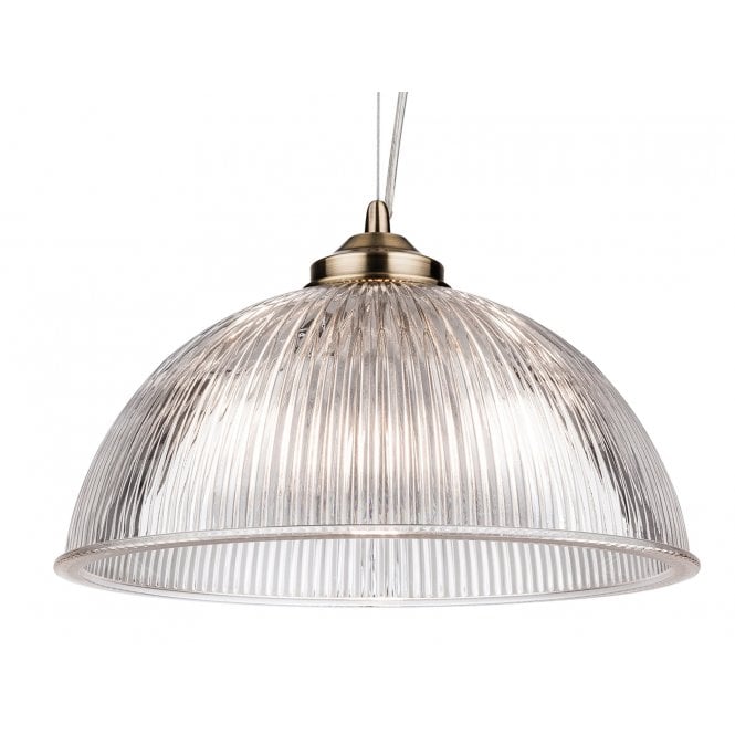 ASHFORD Pendant Antique Brass with Clear Ribbed Glass