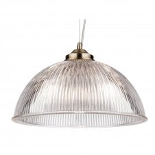 ASHFORD Pendant Antique Brass with Clear Ribbed Glass