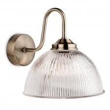 ASHFORD Wall Light Antique Brass with Clear Ribbed Glass