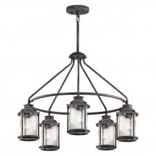 ASHLAND BAY 5 light exterior chandelier in weathered zinc with clear seeded glass
