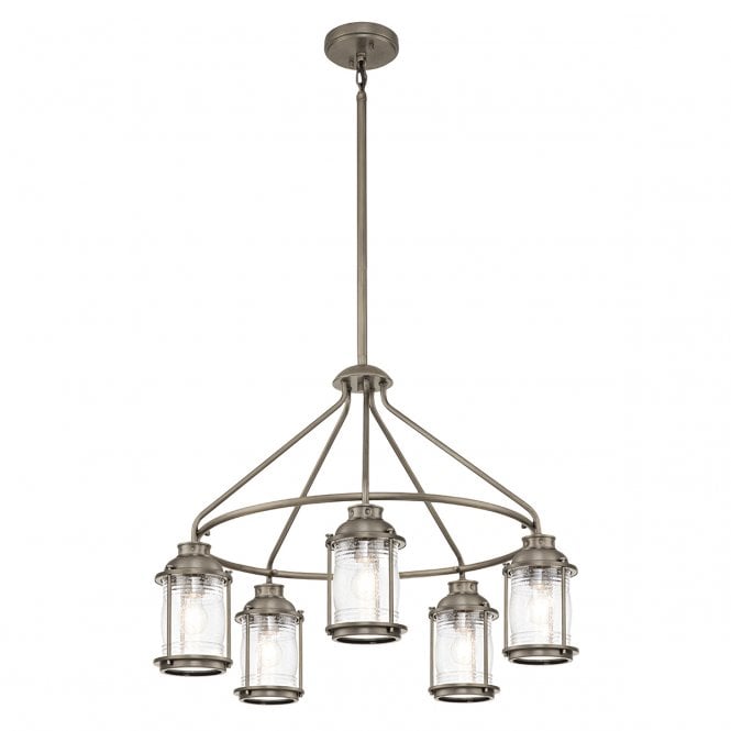 ASHLAND Bay 5 Light Outdoor Chandelier in Burnished Broze with Clear Seeded Glass