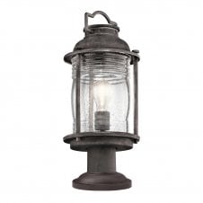 ASHLAND BAY exterior pedestal lantern in weathered zinc with clear seeded glass