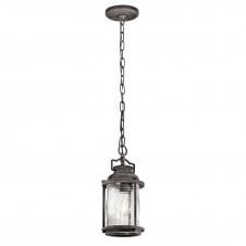 ASHLAND BAY exterior pendant in weathered zinc with clear seeded glass