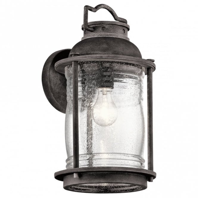 ASHLAND BAY exterior wall lantern in weathered zinc with clear seeded glass (large)